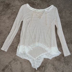 Vintage Havana Striped Sweater with Lace Up V-Neck